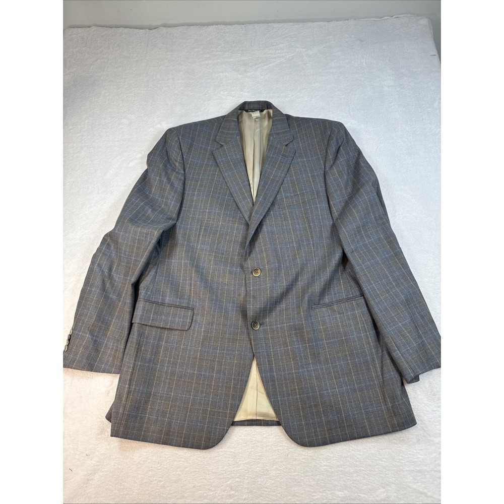 Jack Victor Blazer Jacket Mens Size 46L Gray Plaid Lined Sport Coat Career Wool